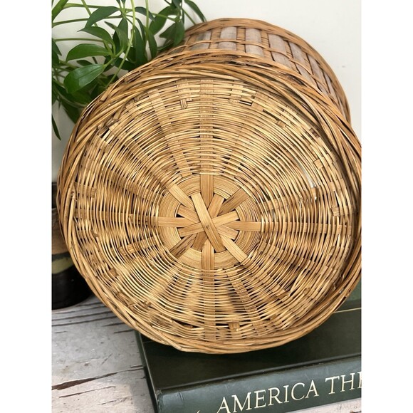 Vintage Burnt Bamboo Wicker Waste Basket / Planter 8.25” x 8” Boho Chic - Picture 6 of 10